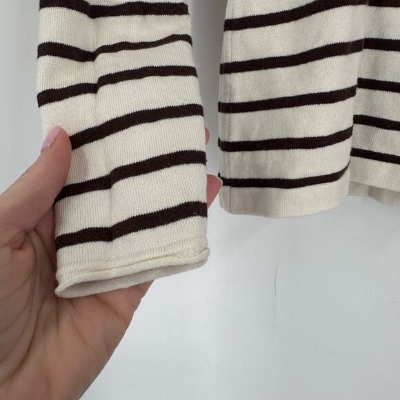 J McLaughlin XS Striped Sweater Cotton Modal Soft White Chocolate‎ Brown LS - Picture 7 of 9